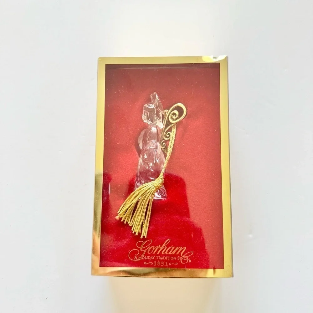 Gorham Crystal Antique Gold Angel Christmas Ornament With Box